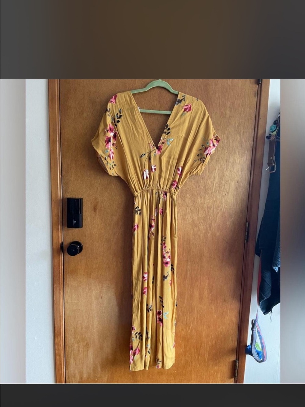 Mustard Yellow Floral Maxi Jumpsuit with V-Neck
